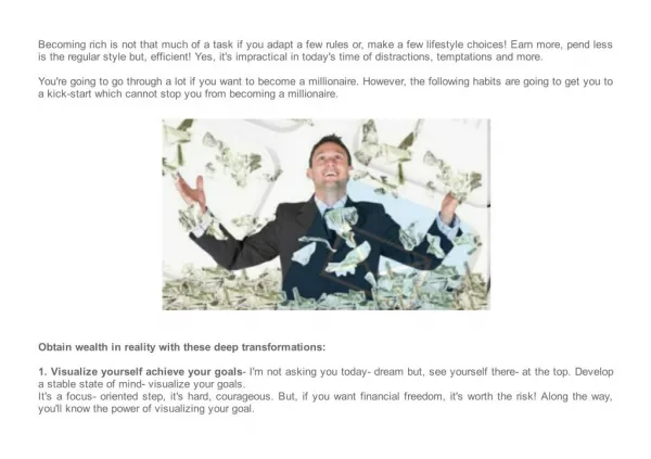 Obtain wealth in reality with these deep transformations- adopt 10 habits millionaires adopt