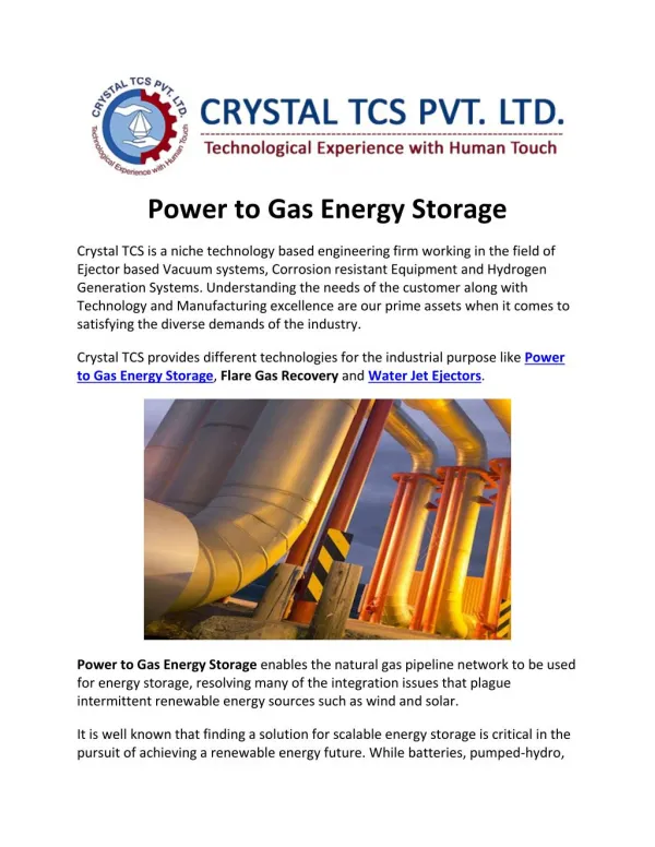 Power to Gas Energy Storage