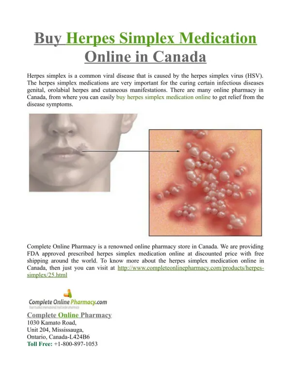 Buy Herpes Simplex Medication Online in Canada