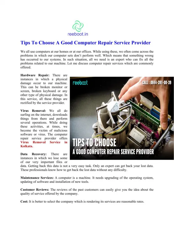 Tips To Choose A Good Computer Repair Service Provider