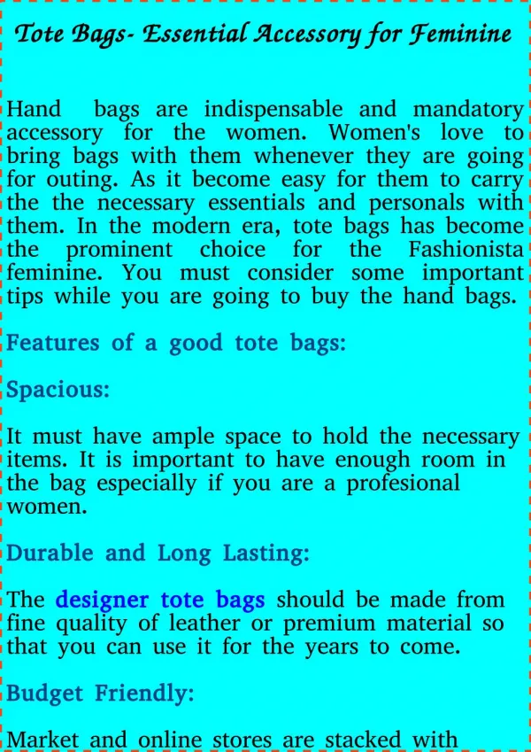 Tote Bags - Essential Accessory for Feminine