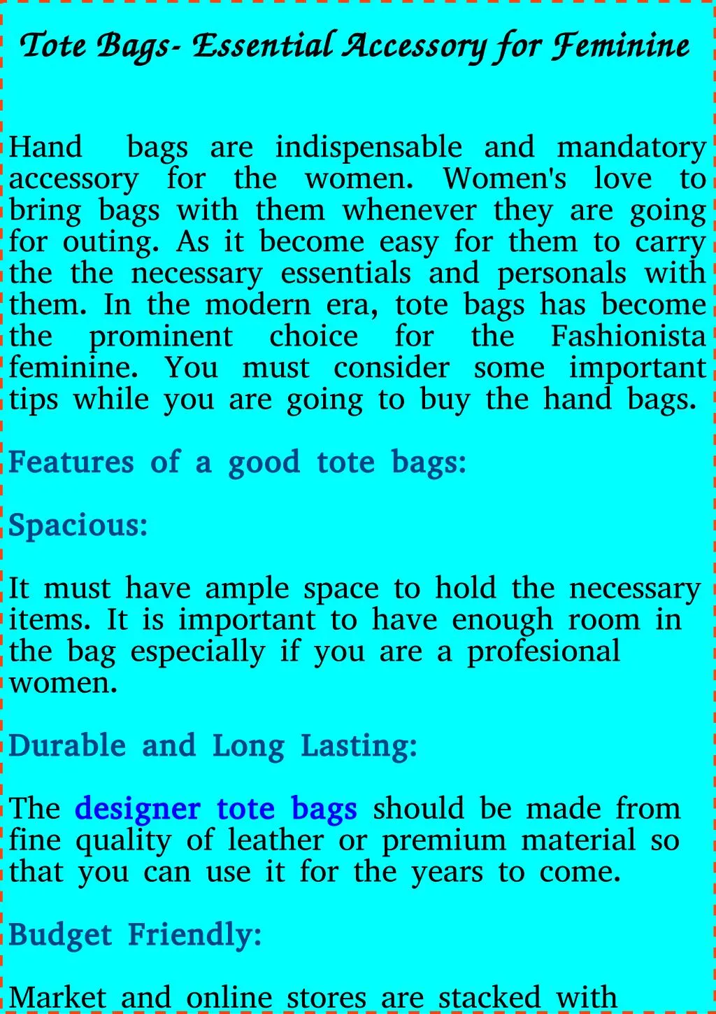 tote bags essential accessory for feminine tote