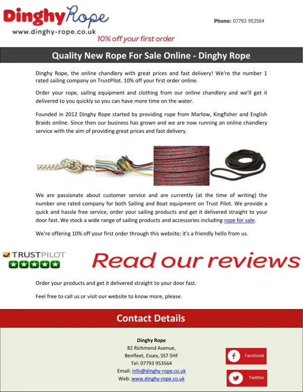 Quality New Rope For Sale Online - Dinghy Rope