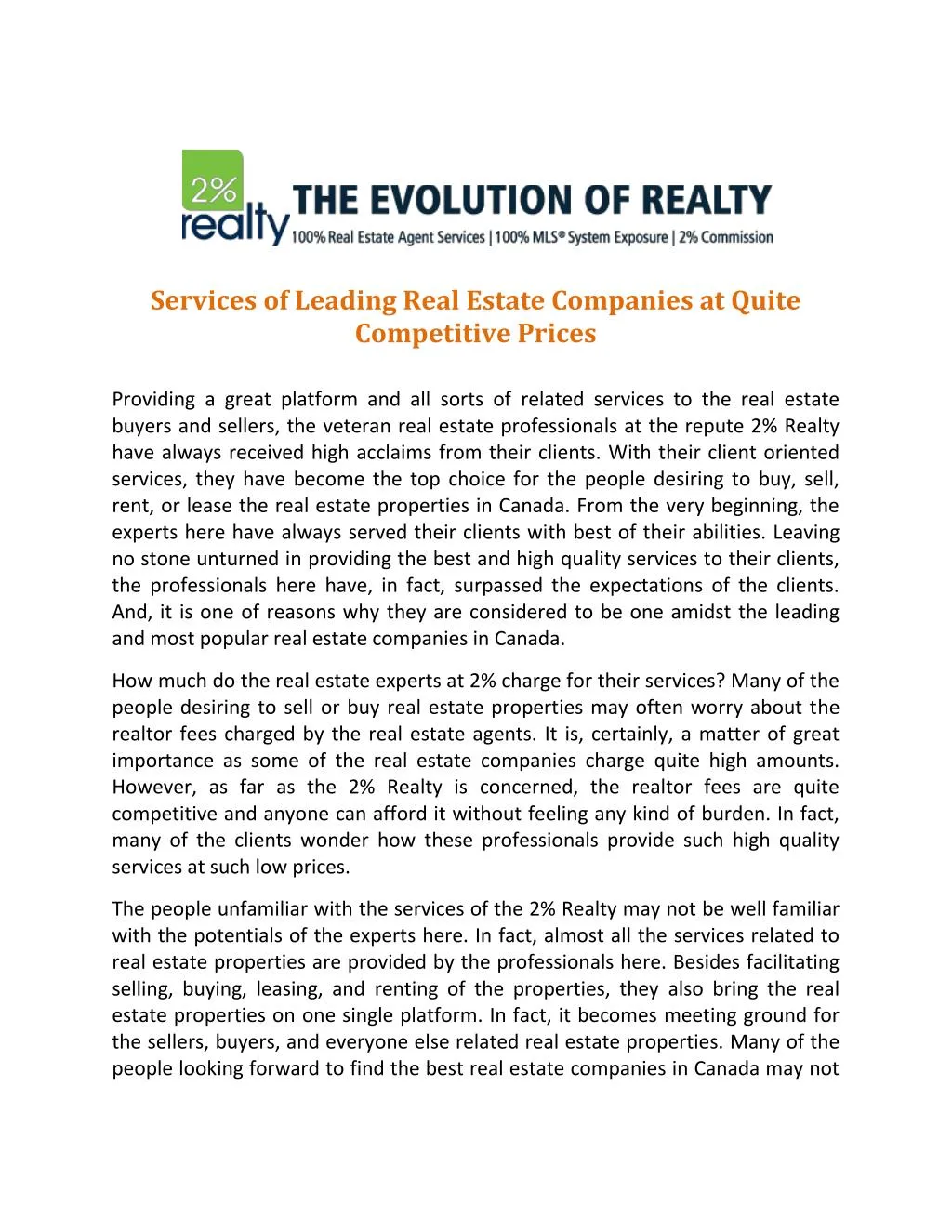 services of leading real estate companies