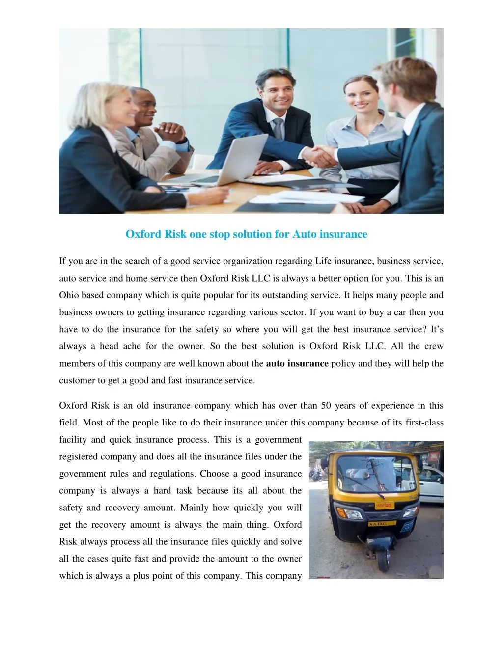 oxford risk one stop solution for auto insurance