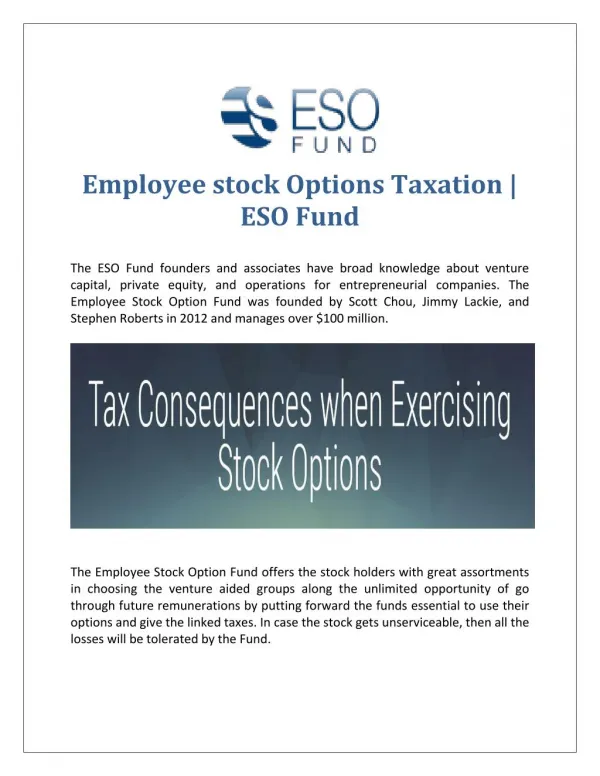 Employee stock Options Taxation | ESO Fund