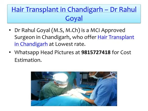 Hair Transplant in Chandigarh by Dr Rahul Goyal