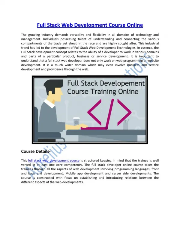 Get Online Training on Full stack Web Development Course