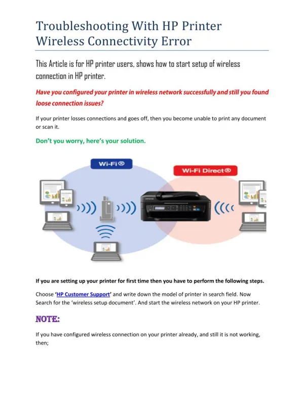 Troubleshooting WIth HP WIreless Printer - HP Printer SUpport Services