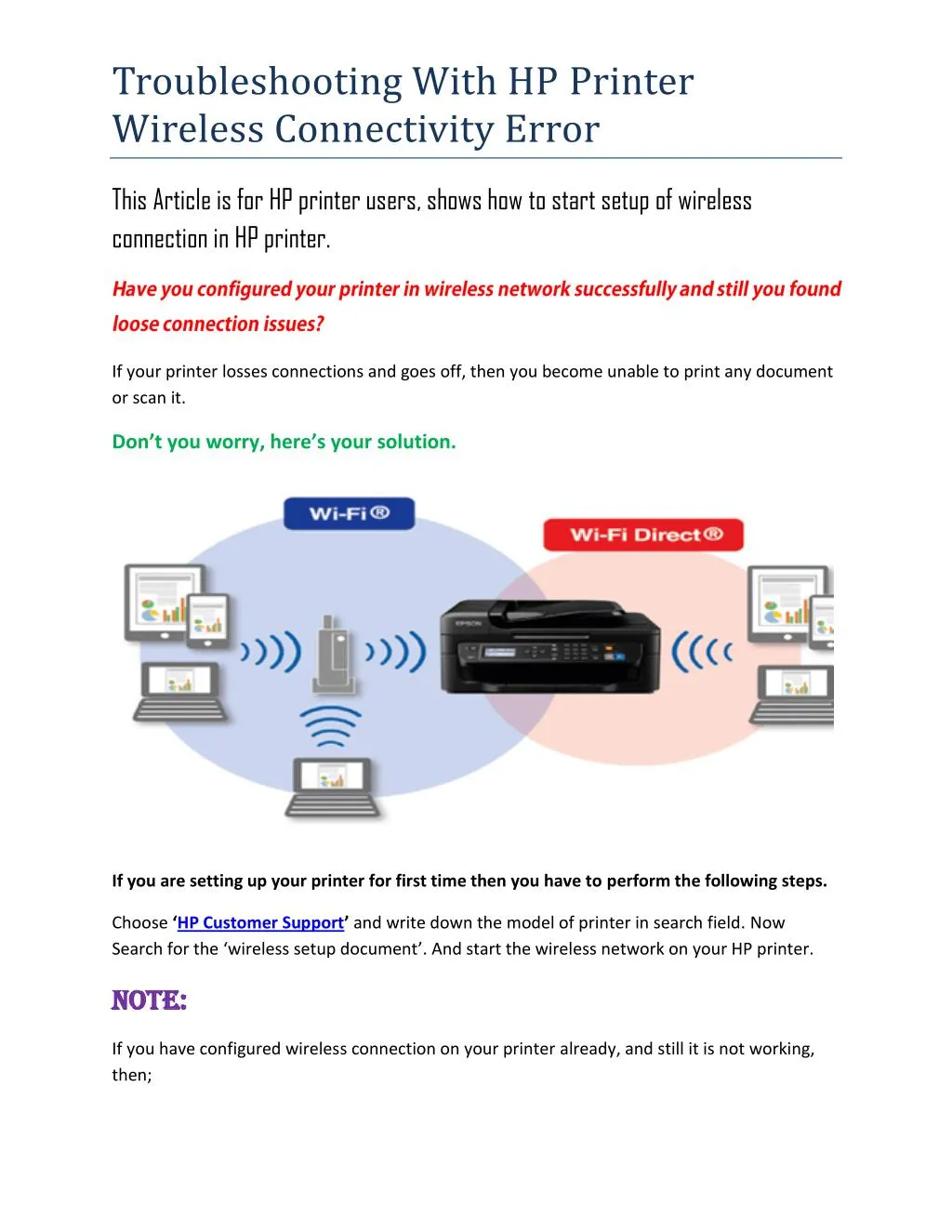 troubleshooting with hp printer wireless