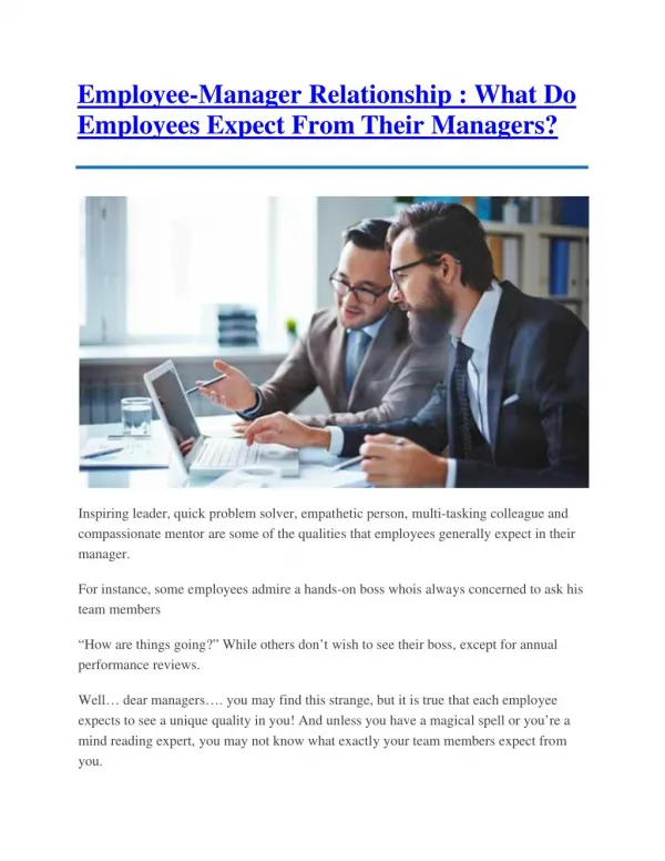 Top 7 Things Employees Expect From Their Managers