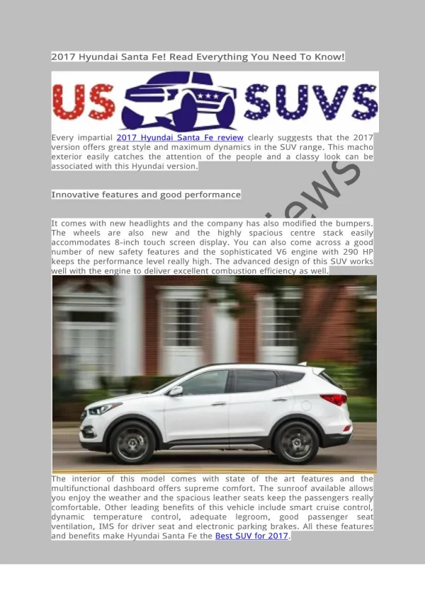 US SUV Reviews - 2017 Hyundai Santa Fe! Read Everything You Need To Know!