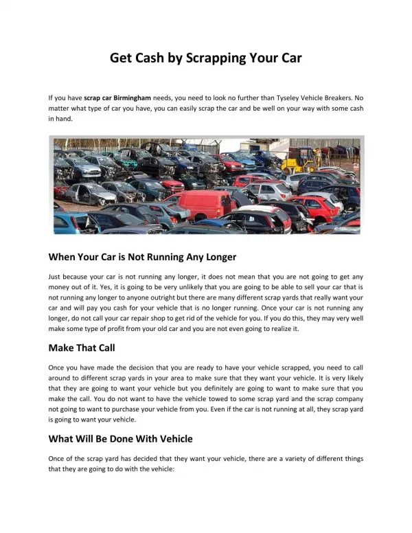 Get Cash by Scrapping Your Car