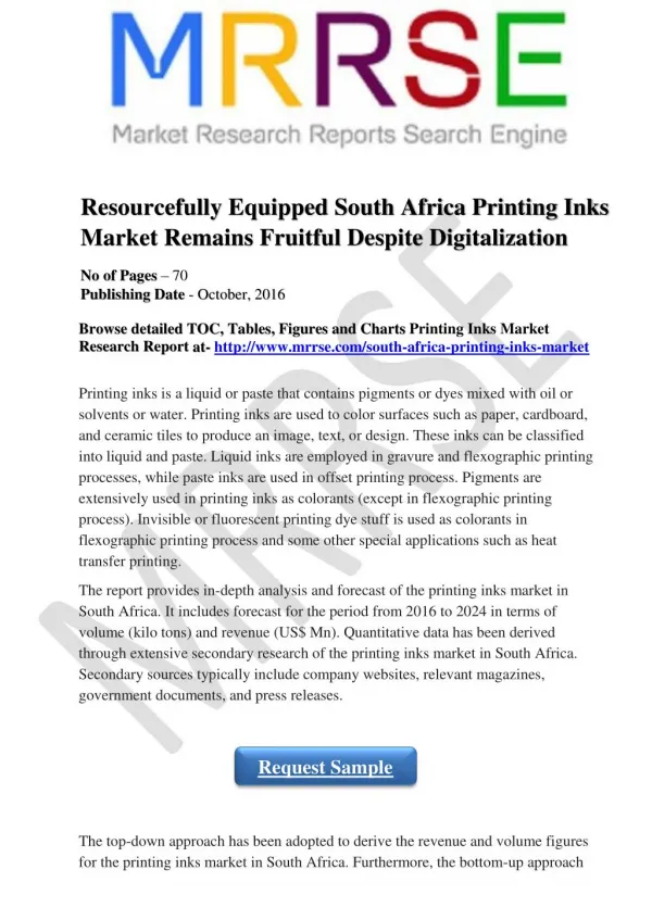 Resourcefully Equipped South Africa Printing Inks Market Remains Fruitful Despite Digitalization
