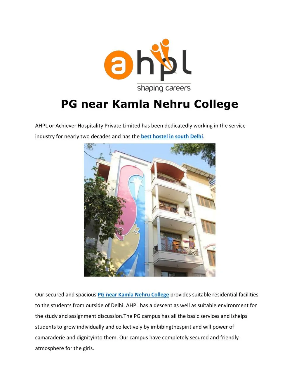 pg near kamla nehru college ahpl or achiever