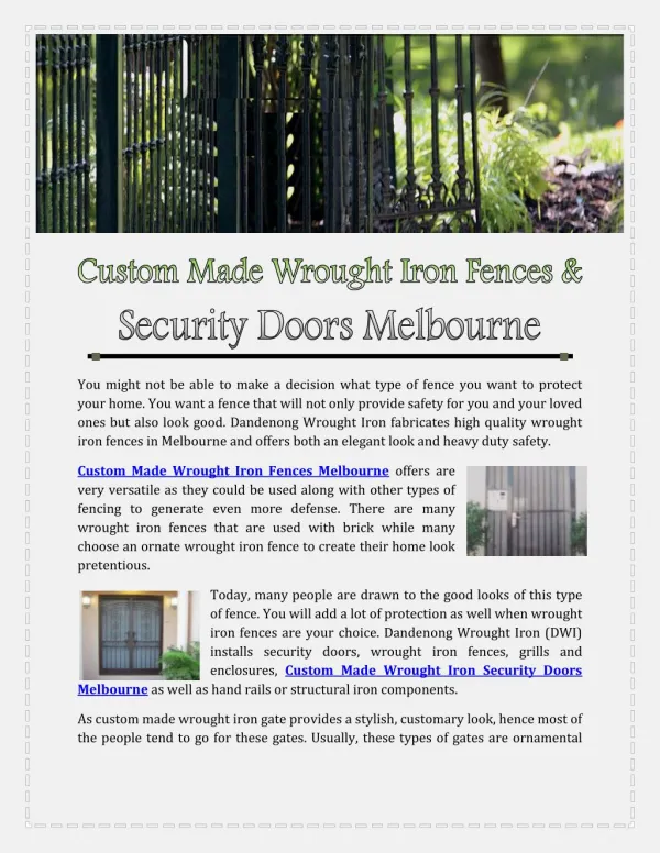 Custom Made Wrought Iron Fences Melbourne