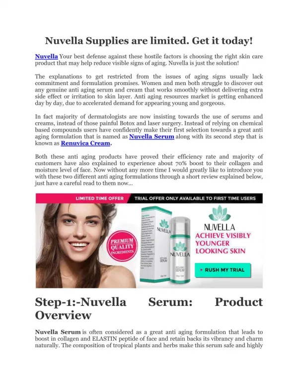 NUVELLA SERUM WITH RENUVICA CREAM REVIEWS (Canada) !!!!!!