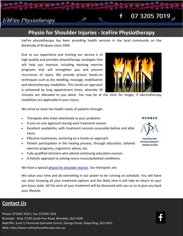 Physio for Shoulder Injuries - IceFire Physiotherapy