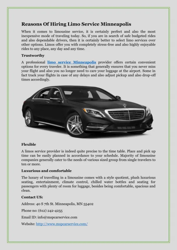 Reasons Of Hiring Limo Service Minneapolis