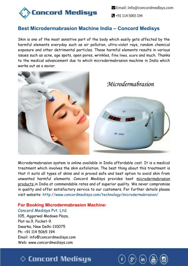 Best Microdermabrasion Machine India – Concord Medisys