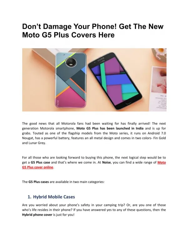 Don’t Damage Your Phone! Get The New Moto G5 Plus Covers Here