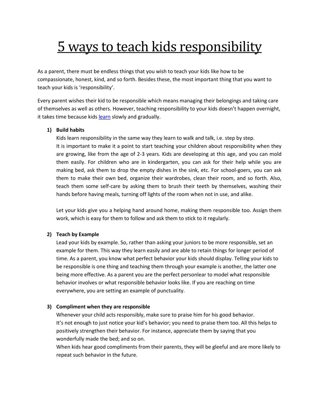 5 ways to teach kids responsibility