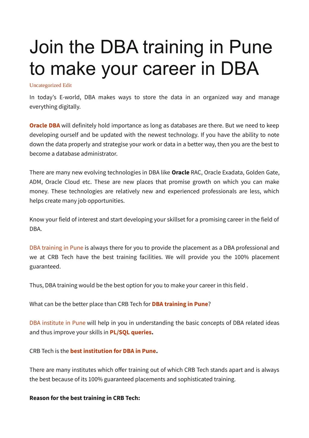 join the dba training in pune to make your career