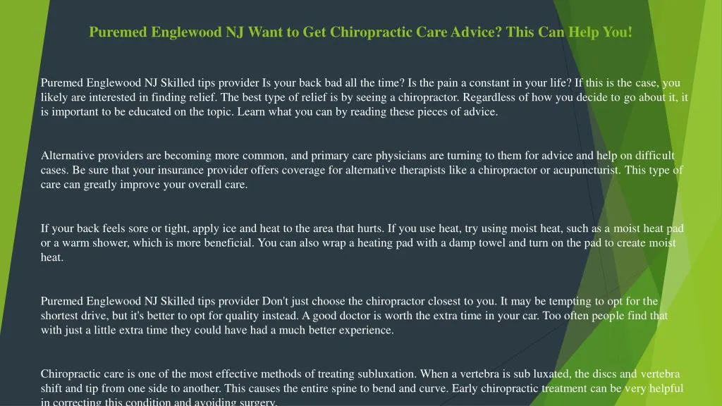 puremed englewood nj want to get chiropractic care advice this can help you