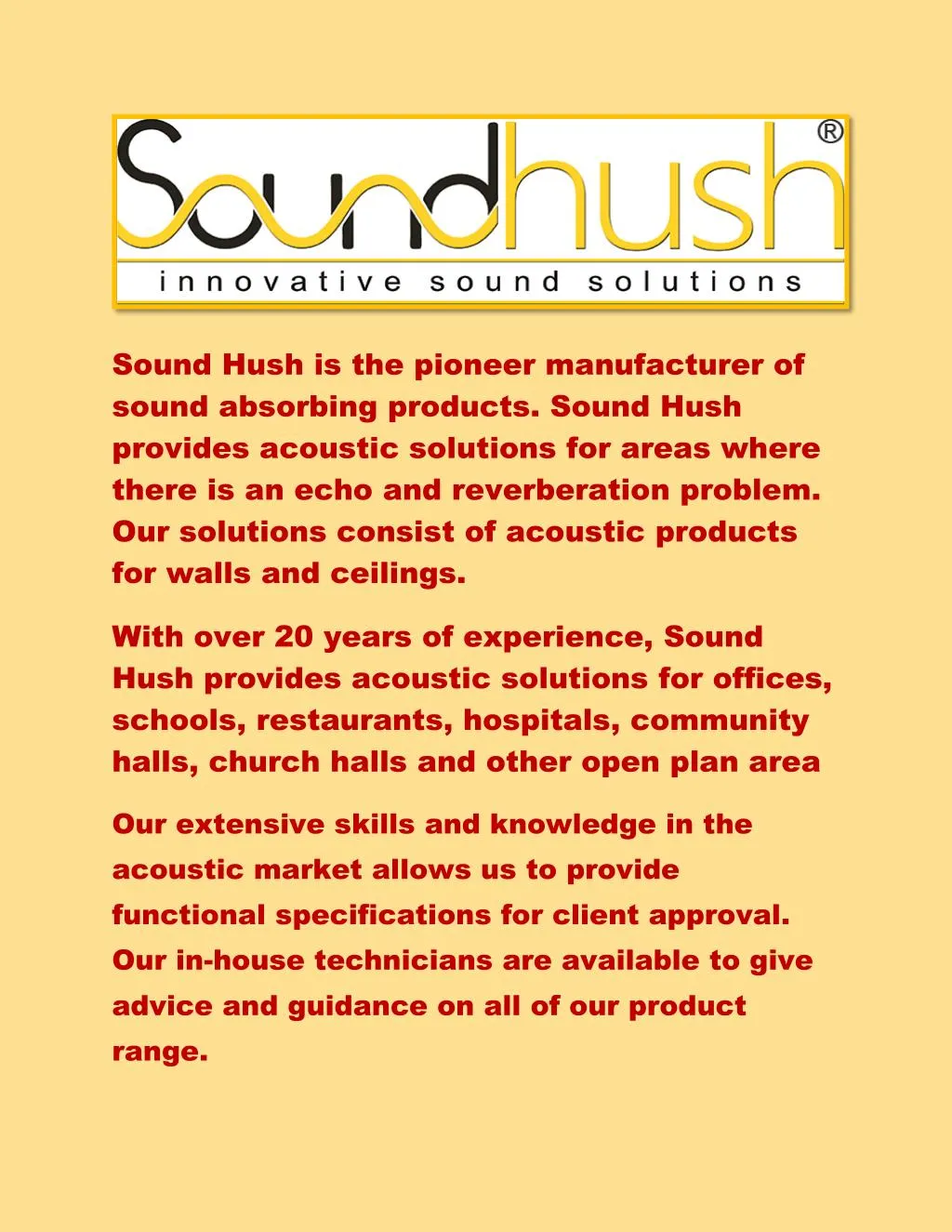 sound hush is the pioneer manufacturer of sound