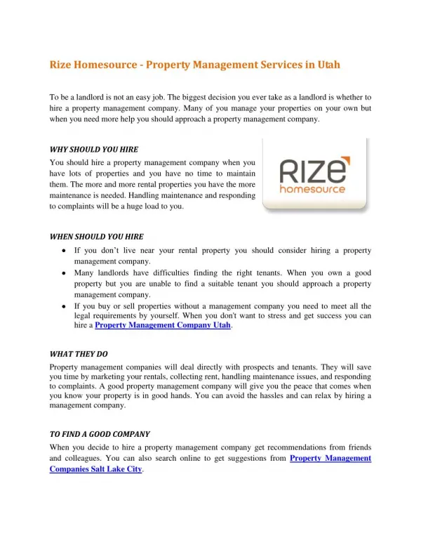Rize Homesource - Property Management Services in Utah