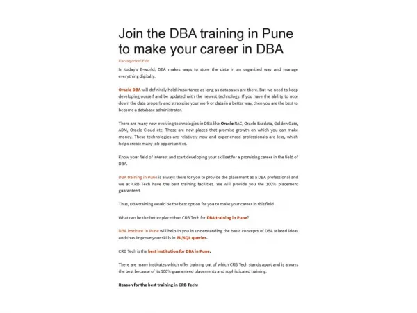 Join the DBA training in Pune to make your career in DBA
