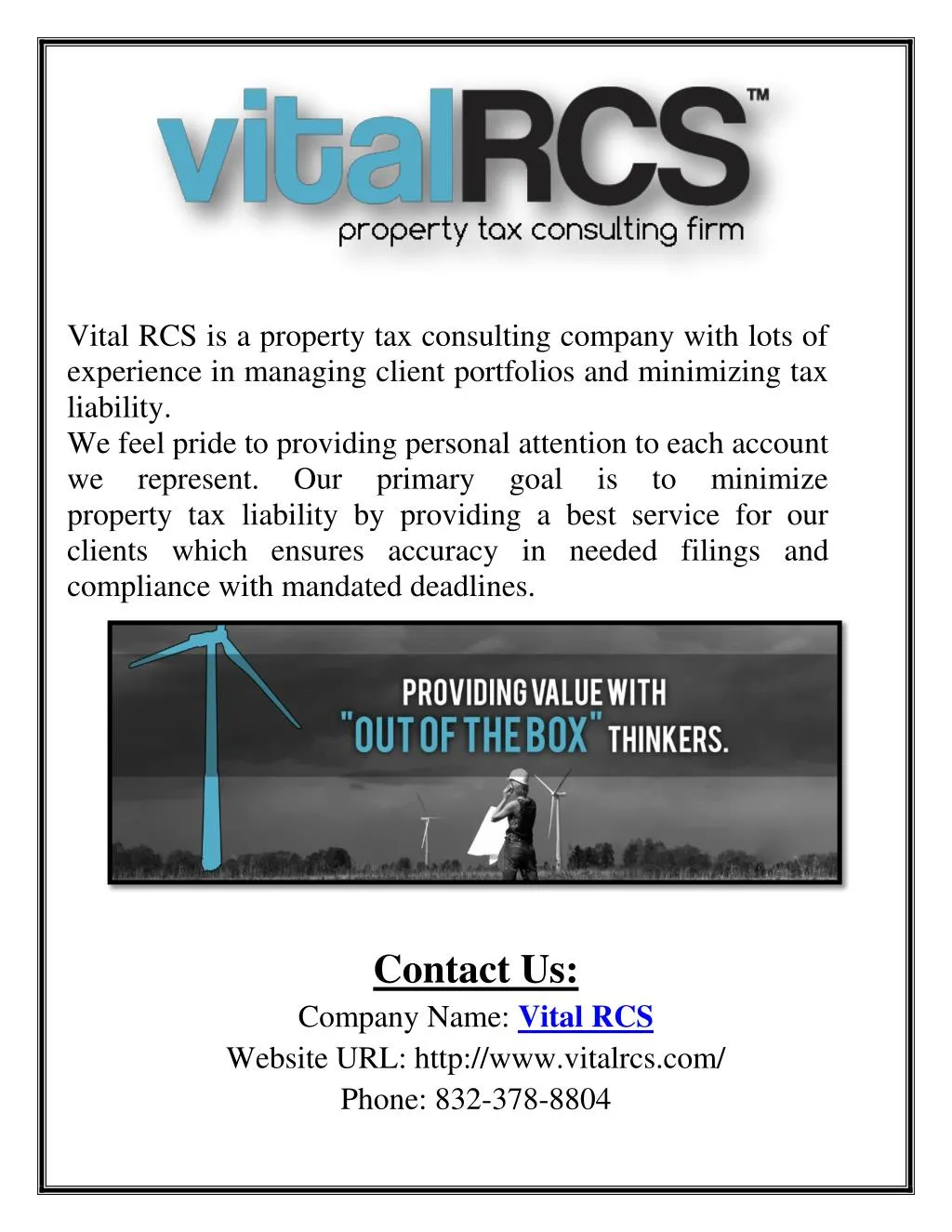 vital rcs is a property tax consulting company