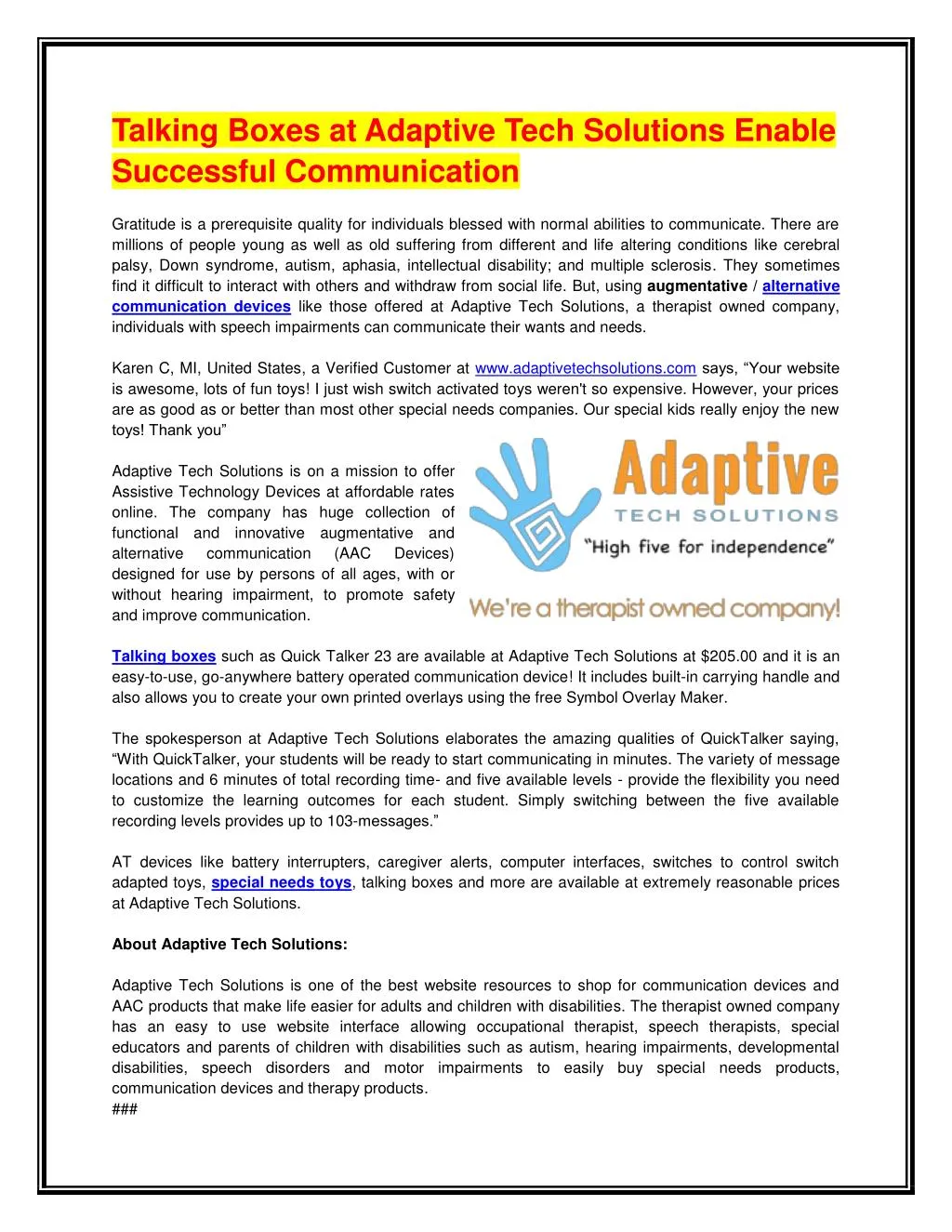 talking boxes at adaptive tech solutions enable