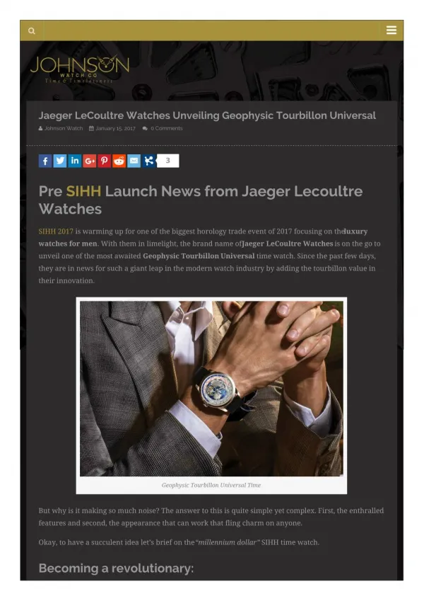 Jaeger LeCoultre Watches Unveiling Geophysic Tourbillon Universal