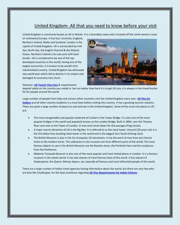 United Kingdom- All that you need to know before your visit