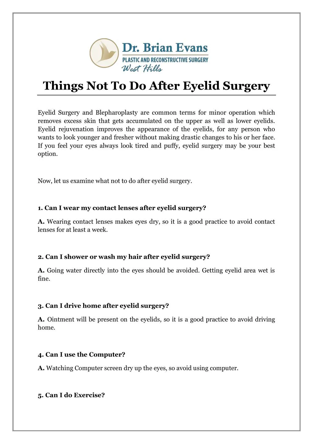 things not to do after eyelid surgery