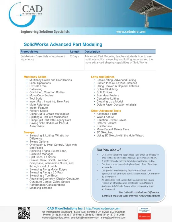 SolidWorks Advanced Part Modeling