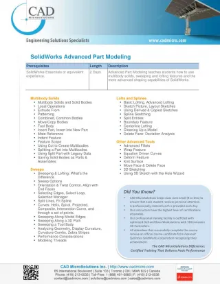 SolidWorks Advanced Part Modeling - slide 1