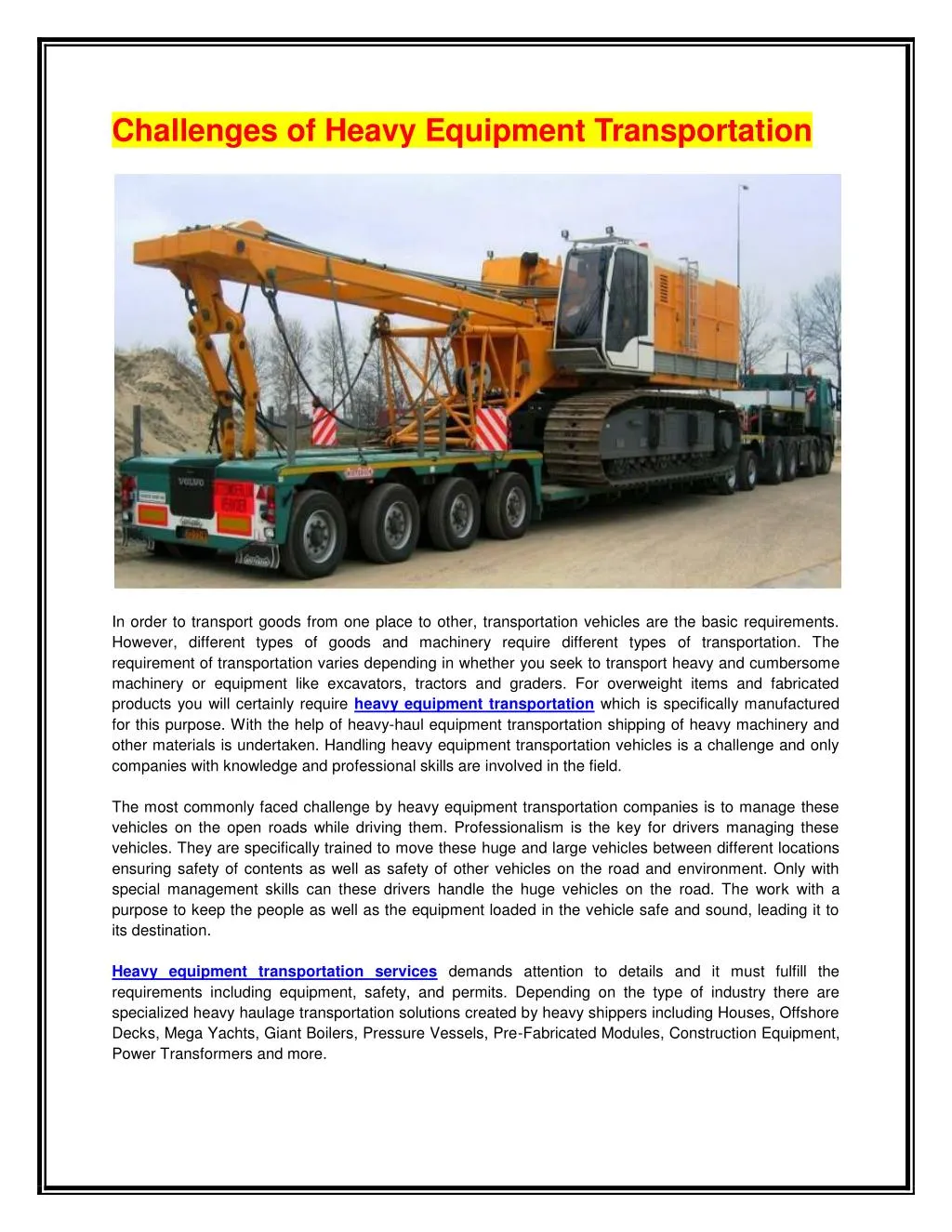 challenges of heavy equipment transportation