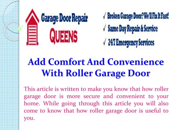 Add Comfort And Convenience With Roller Garage Door