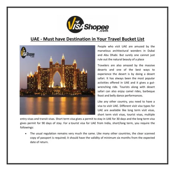 UAE- Must have Destination in Your Travel Bucket List