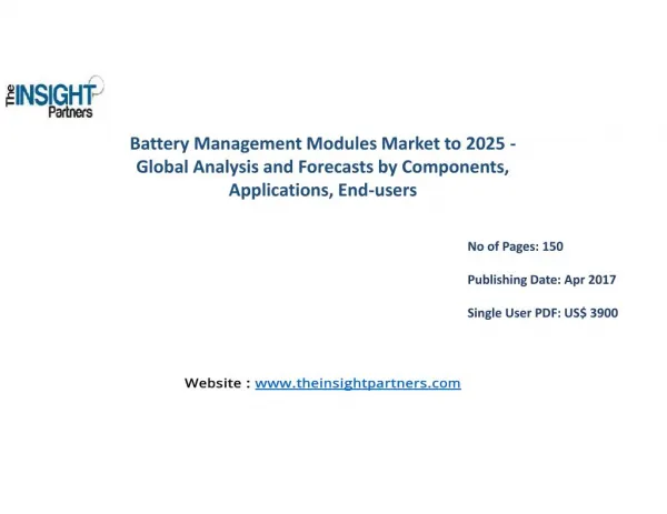 Battery Management Modules Market - Global Industry Analysis, Size, Share, Growth, Trends, and Forecast 2016 – 2025|The