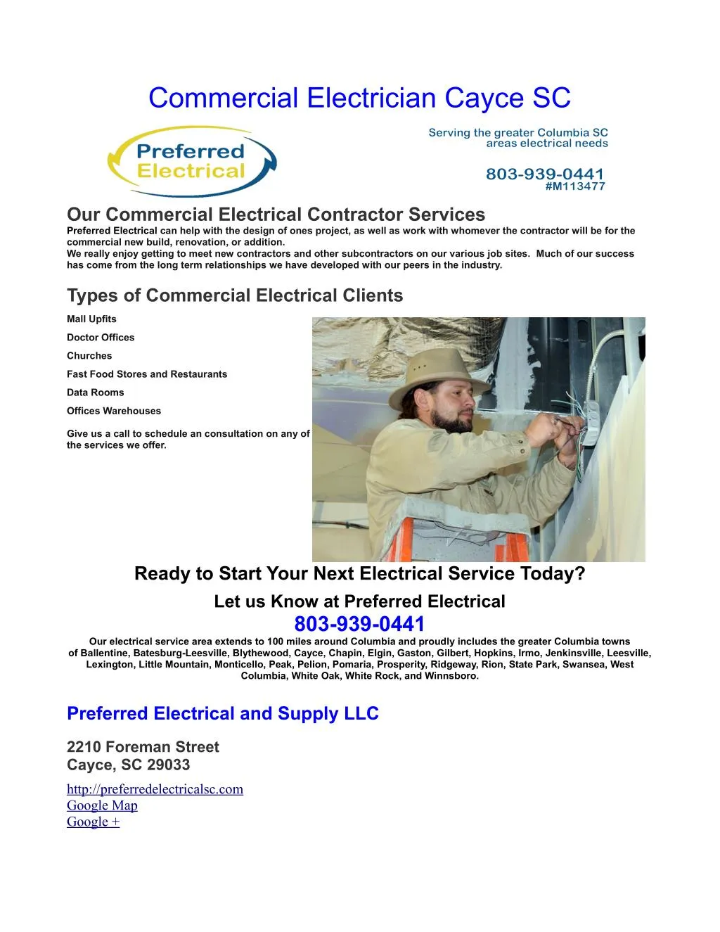 commercial electrician cayce sc