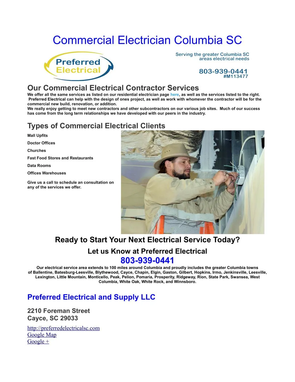 commercial electrician columbia sc