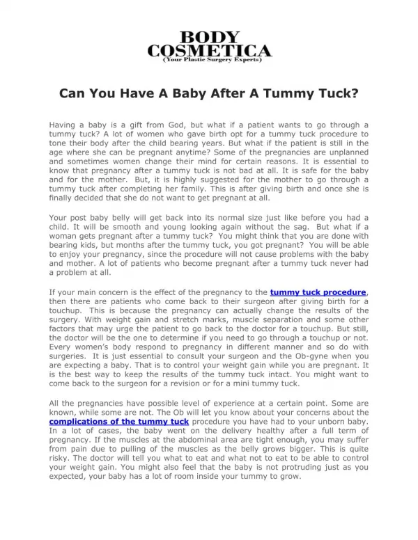 Can You Have A Baby After A Tummy Tuck?