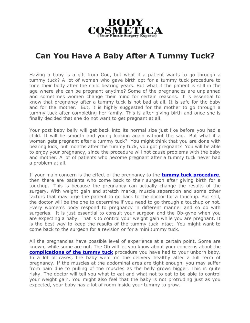 can you have a baby after a tummy tuck