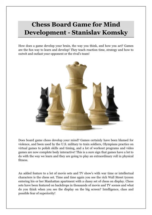 Chess Board Game for Mind Development - Stanislav Komsky