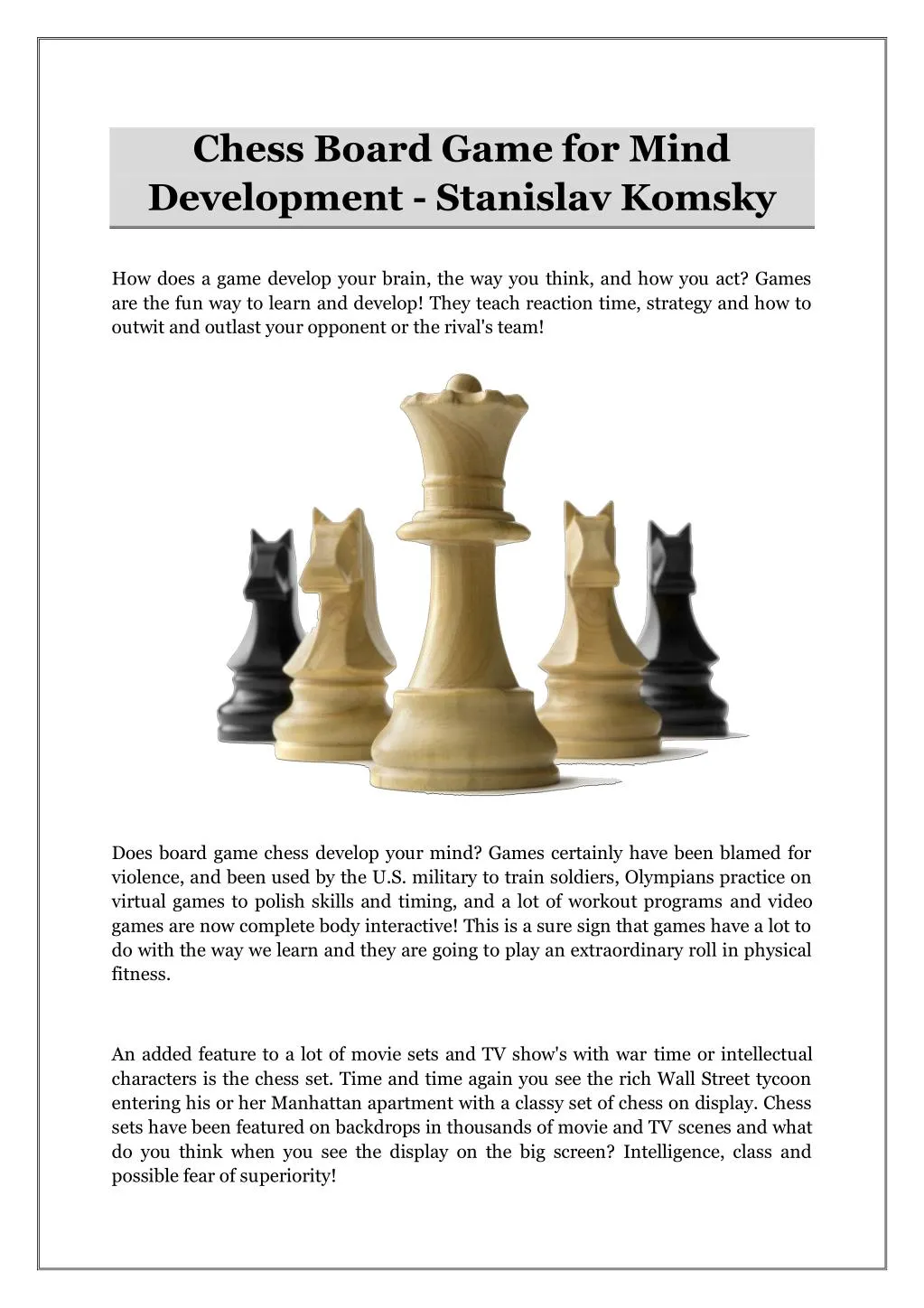 chess board game for mind development stanislav