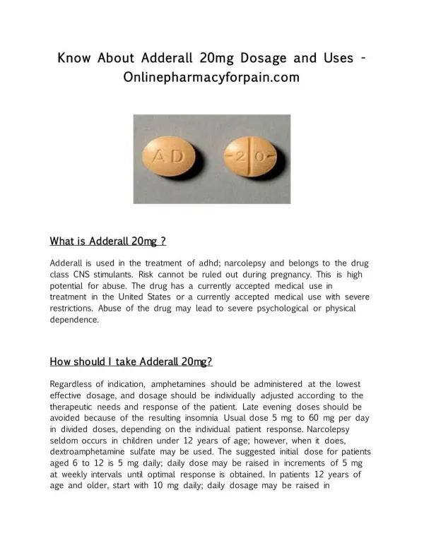 Know About Adderall 20mg Dosage and Uses - Onlinepharmacyforpain.com