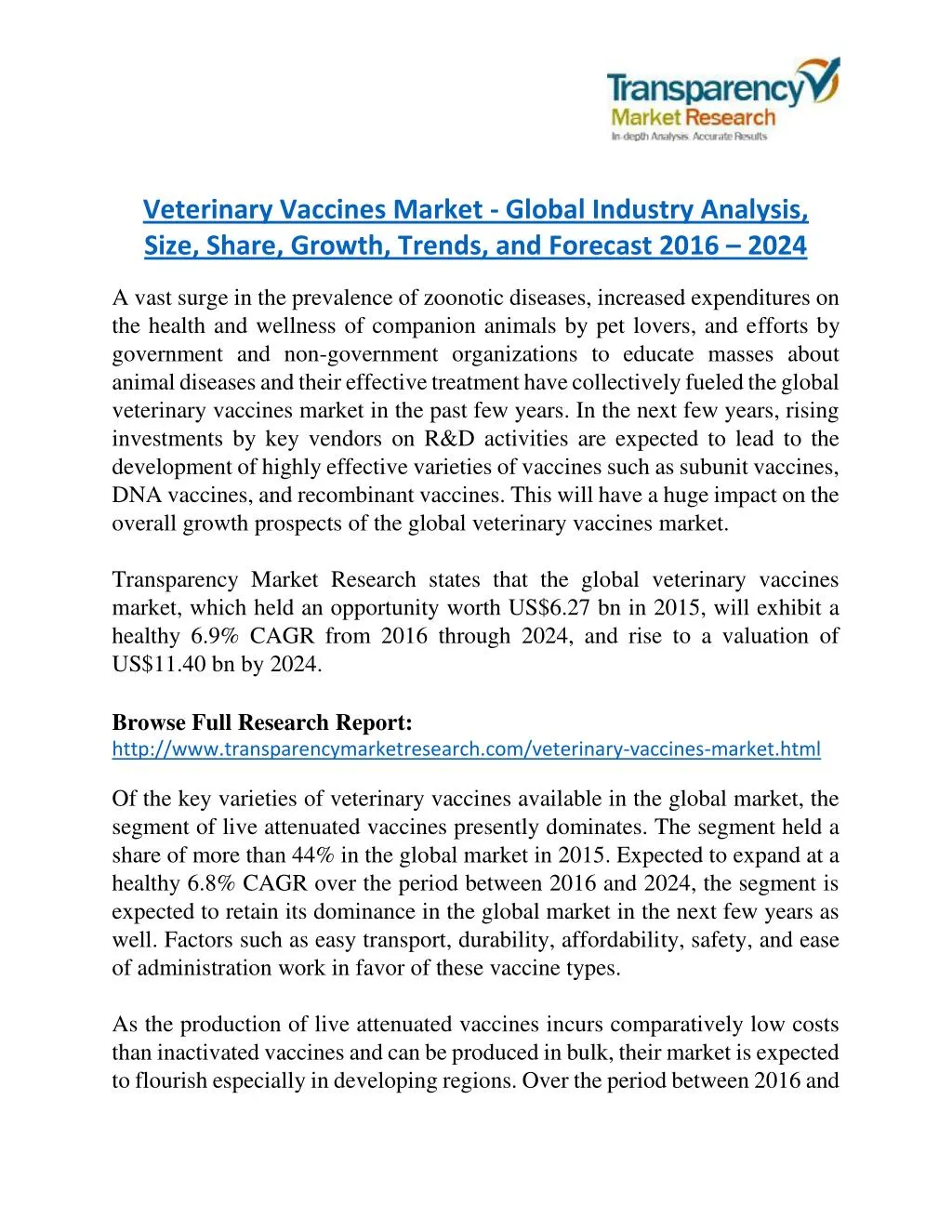 veterinary vaccines market global industry